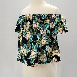Topshop Tropical Print Off Shoulder Crop Top Size 6P